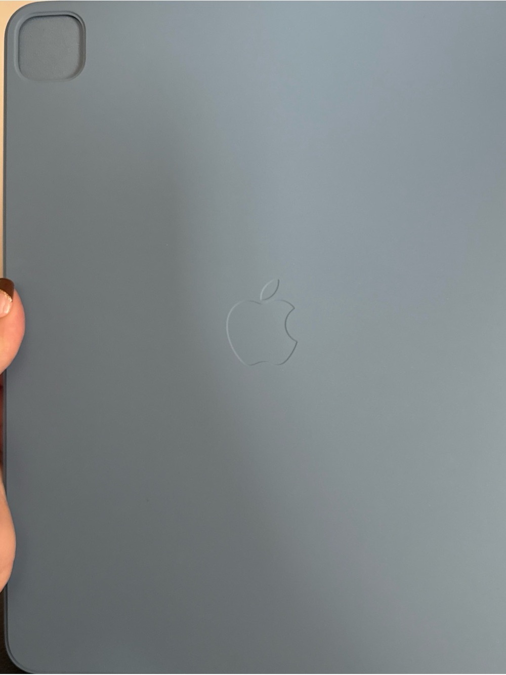 a light blue Apple Smart Folio case for an iPad Pro 12.9
